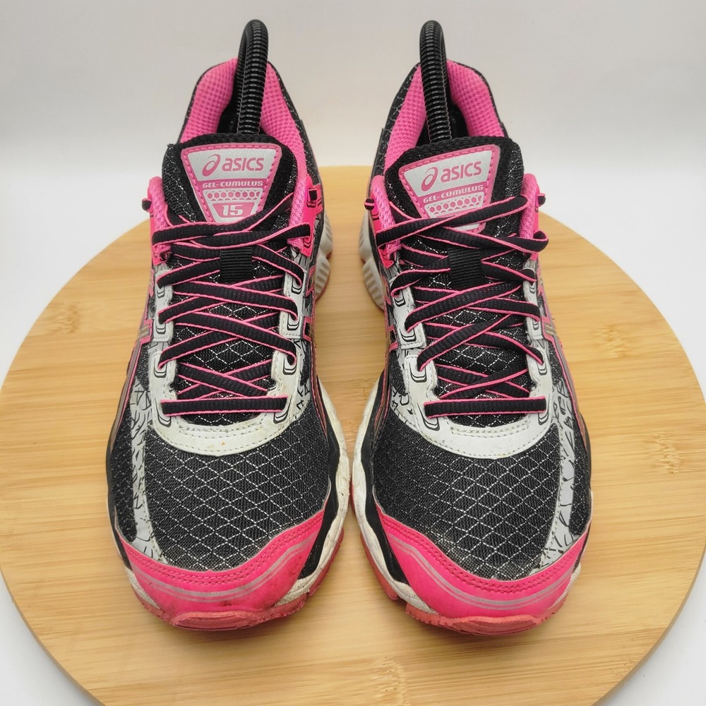 ASICS Gel-Cumulus 15 Womens Running Shoes Black Pink Silver T3D5N Size 7.5 - Picture 2 of 8